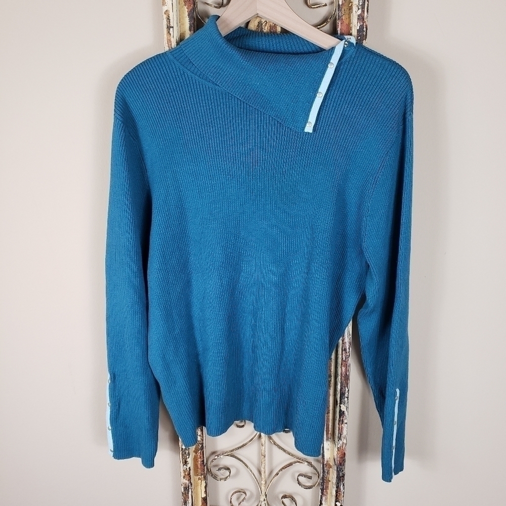 Venezia Teal Snap Accent Rib Top Sz 18/20 NWT